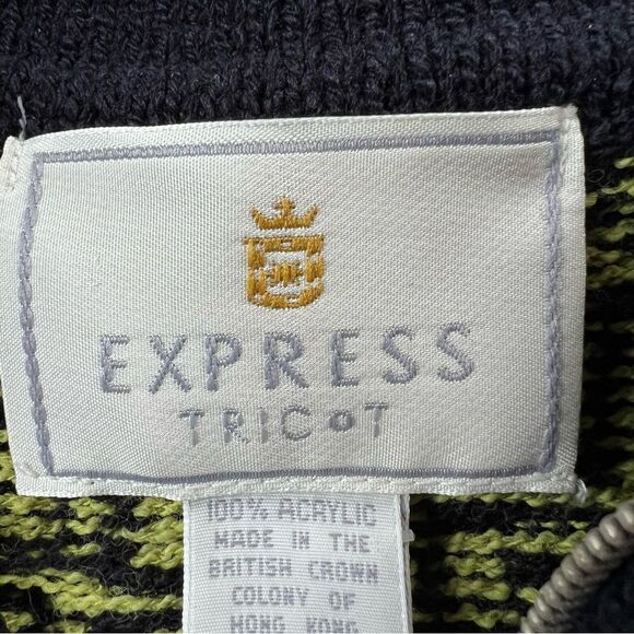 Vintage Express Tricot 90’s Quarter Zip Chevron Black Green Sweater NWT - Picture 11 of 15